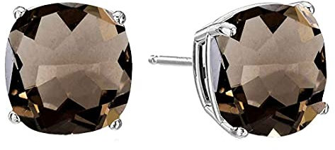 55Carat Natural Smoky Quartz 925 Sterling Silver Brown Color Stud Earring Cushion-Cut Push Back Prong Set For Fashion Jewelry