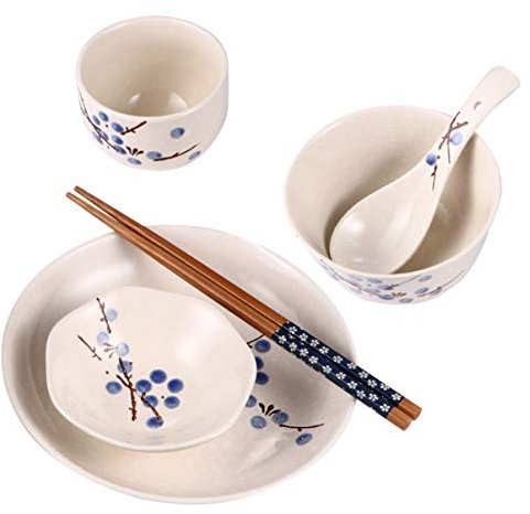 1 Set 6 Pcs Tableware Japanese Dishes Vintage Tea Cups Vintage Plates Pink Chopsticks Wooden Japanese Style Dishes Ceramic Bowls 3 Oz Snack Plate Ceramics Individual Chinese Style