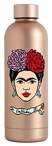 art&design24 I'm Frida Gesicht Thermosflasche, Kupferfarbe, Thermosflasche 500 ml Edelstahl, 6.5 x 23 cm, Leichtgewicht, Thermosflasche für Heiß- und Kaltgetränke, Essential Design