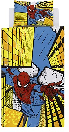 Disney Home Spiderman Wende-Bettwäsche-Set, 100 % Baumwolle, Einzelbett, 2-teilig, mehrfarbig, 135 x 200 cm + 50 x 70 cm