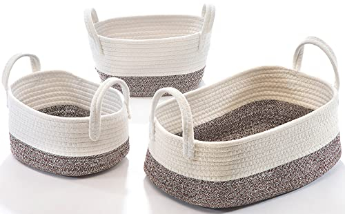 Kobolo Baumwollkorb Aufbewahrungskorb Baumwolle oval weiß beige mit Griffen 3 Größen
