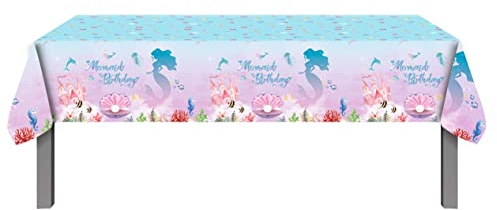 LXN Kleine Meerjungfrau Tischdecke für Mädchen Meerjungfrau Prinzessin Thema Party Dekoration Einweg Kunststoff Tischdecke 220x130cm