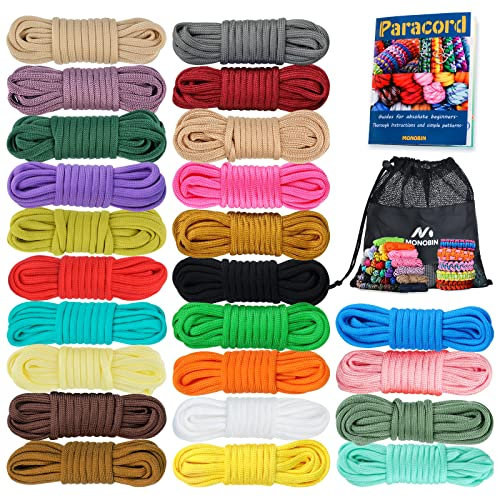 MONOBIN Paracord 550 Combo-Set, 24 Farben Paracord-Seil mit Anleitung für die Herstellung von Paracord-Armbändern, Schlüsselbändern, Hundehalsband, Geschenkidee (24 Farben A)