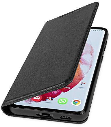 WIIUKA Hülle für Samsung Galaxy S22 Plus, Premium Leder, mit Kartenfach, extra Dünn, Handyhülle mit Standfunktion, Tasche Schwarz