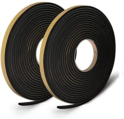 2 rouleaux Joint adhésif pour Porte Fenêtre 12 mm (l)*3 mm (H)*5 m (L) Bande de Mousse Auto adhésive Joint Isolation en Mousse Caoutchouc Multi-fonction Coupe vent Calfeutrer Protéger Évier (Noir)