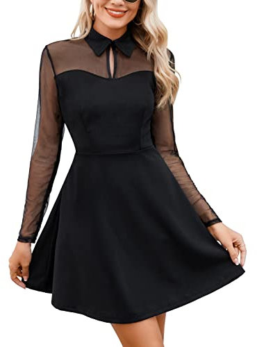Svanco Women's Lace Elegant Long Sleeves Black Dress for Party, Evening, Cocktail, Bridesmaid, High Waist Hollow Out Casual, Vintage, Work, Mini, Ball Gown