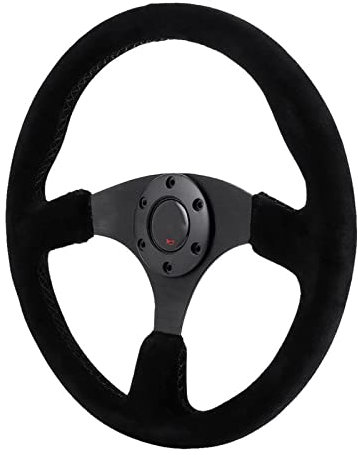 FENGFENG TRUSTTWO Lenkrad 14in / 350mm kompatibel mit Momo Stil 6-Bolzen Black Wildleder Racing Lenkrad Schwarzer Nähte mit Hupenknopf Neuankömmlinge The New