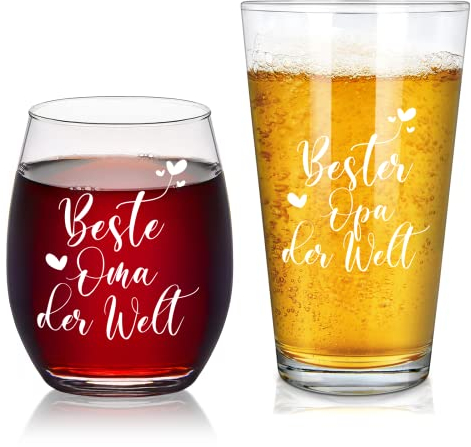 Joymaking Oma und Opa Geschenke, Weinglas und Bierglas Set mit Gravur - Beste Oma & Beste Opa der Welt, Geschenk für Oma Opa Weihnachten Geburtstag Hochzeit Jahrestag Valentinstag