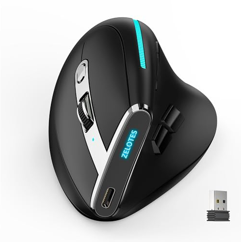 Ratón ergonómico inalámbrico con métodos abreviados de teclado personalizables,ratón Bluetooth 2,4 G programable vertical recargable con 8 botones y 5 niveles de DPI ajustables para ordenador portátil