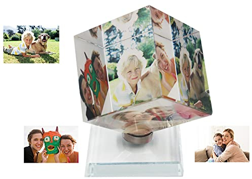WANWEN Personalisierter 3D-Kristall-Fotowürfel für Paare, Jubiläum, individueller Glas-Bilderrahmen mit Ihrem Bildtext, individuelle Fotogeschenke für Geburtstag, Hochzeit, Valentinstag, Weihnachten