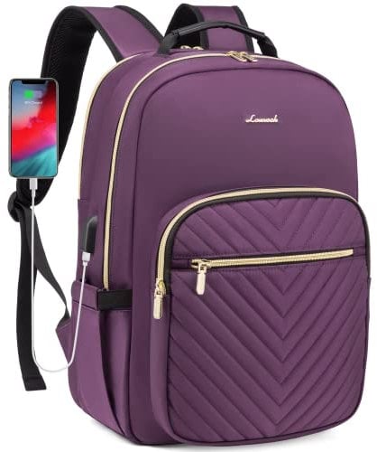 LOVEVOOK Laptop Backpack for Women 15.6 Inch, Womens Backpacks for Work Business Travel School College With USB Port, Lightweight Back Pack Computer Rucksack-Deep Plum