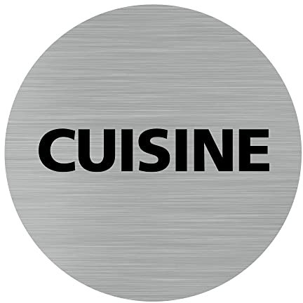 Pictogramme Cuisine (Q0199). Autocollant Souple Effet alu brossé ou Plaque de Porte alu brossé EP 2mm au Choix - Diamètre 83 mm - Adhésif Aspect Aluminium brossé - Adhésif Aspect Aluminium brossé -
