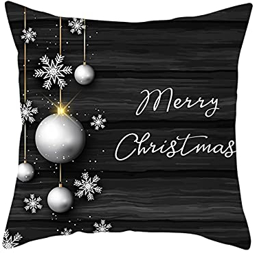 KnSam 50x50cm Kissenbezug Weihnachten, Schneeflocke Weihnachtskugel Zierkissenbezüge Polyester Bequem, Quadratische Kissenhülle für Autos Wohnzimmer Schlafzimmer Sofa Dekor, Dunkel Grau