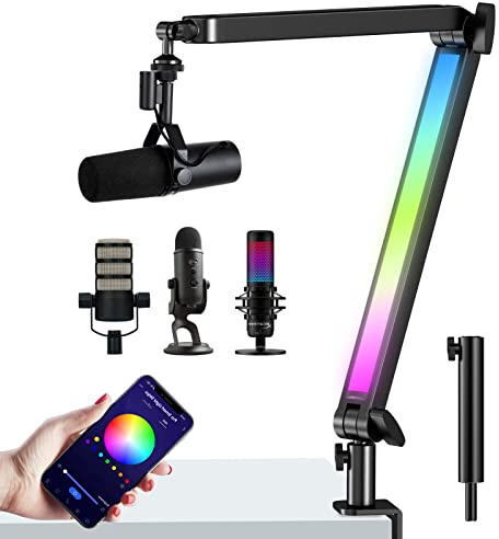 YOUSHARES Mikrofonarm mit RGB-Licht für Shure SM7B, Hyperx Quadcast s, Blue Yeti und die meisten USB-Mikrofone, ideal für Podcasting, Gaming und Streaming Innovativer Mikrofonständer