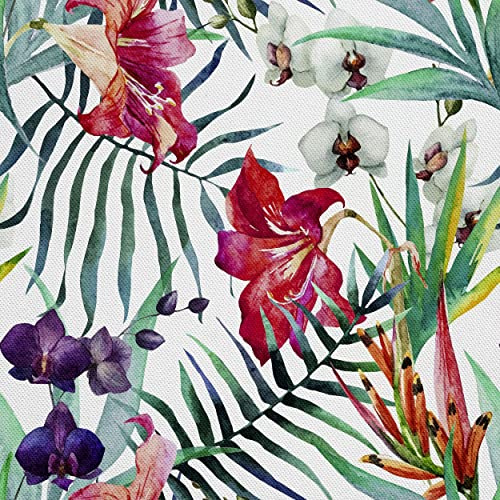 HEKO PANELS Stoff Oxford Wasserdichte Meterware Canvas-Stoff Polyester Stoff Zum Nähen Nähstoffe Möbelstoffe Dekostoffe Wasserabweisend Blickdicht Blumen Tropen Tropical 1 Meter 155 x 100 cm, DX102