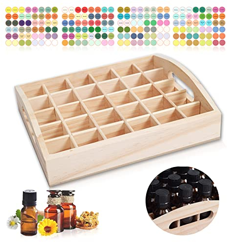 WishesMar 30 Slots Wooden Essential Oil Holder Display Storage Organizer Stand Natural Wooden Rack - Holds up to 30 Aromatherapy Bottles Presentation Shelf - Hole Diameter 1.1 inch 2.8cm #A
