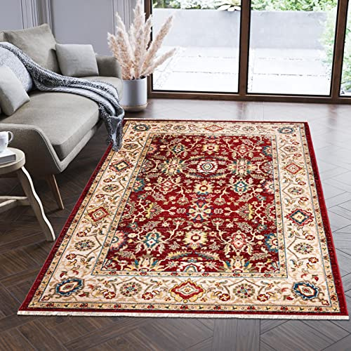 Mazovia Teppich Wohnzimmer 120x170cm Rot Orientalisch Traditionell Weich | Teppich für Schlafzimmer Büro Esszimmer Pflegeleicht Fußbodenheizungsgeeignet Reinigungsmittelbeständig Kurzflor Synthetisch