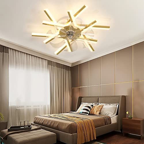 YFouCnd I 60W Ceiling Fan with Light Quiet Ceiling Fan Lights with Remote Control APP Reversible DC 6 Speed Fan Light LED Dimmable Ceiling Fan Light for Living Room Bedroom Dining Room Office,Gold