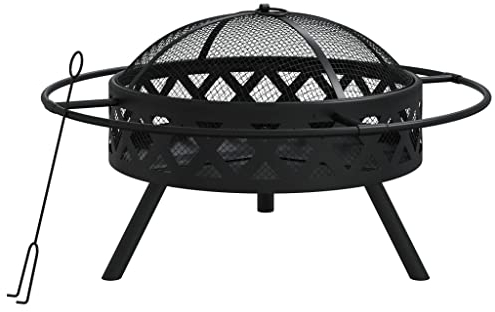 vidaXL Feuerschale mit Schürhaken, Feuerstelle für Garten Terrasse, Feuerkorb mit Funkenschutz, Garten Feuerkorb Terrasse Feuerschale, Stahl