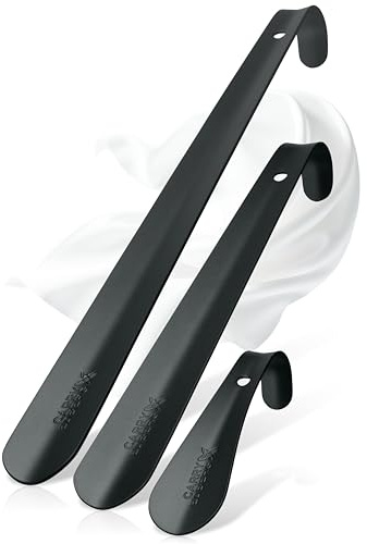 Carry Edberg® Metall Schuhlöffel 3 Stück (42, 29, 15 cm) stabil schwarz | Lang & Mittel & Kurz | Edelstahl-Schuhanzieher 3er Set