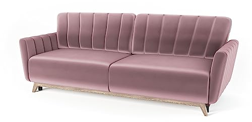 Siblo Sofa Rebeca Kollektion - Sofa mit Schlaffunktion - Elegante Couch - Wohnzimmer Möbel - Komfortables Schlafsofa - Sofa 3-Sitzer - Klappsofa mit Bettkasten - 235x94x87 cm - Rosa