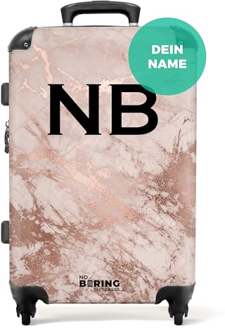 NoBoringSuitcases.com® Koffer personalisiert, 67x43x25cm - Hartschalenkoffer, Rollkoffer Groß - Koffer Mittelgroß - Reisekoffer - Rosa Marmor - Leicht - Koffer mit Namen Initialen