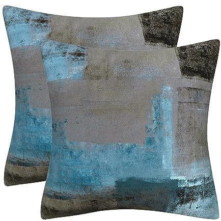 DILOXNSU Kissenbezüge, doppelseitig, braun, blaugrün, abstrakte Kunst, Gemälde, Samt, modern, dekorativ, 45 x 45 cm, Kissenbezug für Wohnzimmer, Sofa, Schlafzimmer, Outdoor, 45 x 45 cm, 2 Stück