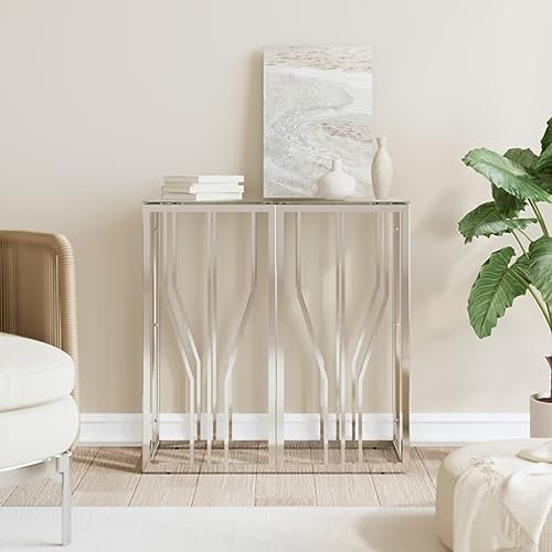 Homgoday Mesa consola de 70 x 30 x 70 cm, acero inoxidable y cristal, mesa decorativa, mesa de exposición, mesa auxiliar para entrada, pasillo, salón, oficina