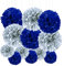 Vsosfiza Dunkelblau Silber Seidenpapier Pompons,Dunkelblau Silber Seidenpapier Pompons Papier Blume für Hochzeit,Geburtstag,Party(12 Stück)