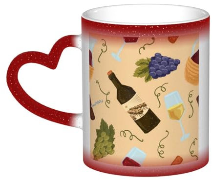 ZaKhs Rotwein-Druck-Kaffeetassen, hitzeempfindliche Farbwechsel-Kaffeetasse, Keramiktasse für Männer, Frauen, Freunde, Geschenke, Tasse