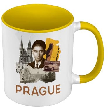 Tazza di colore di qualità premium giallo - Praga vintage Viaggio Cechia Cartolina - Tazza con manico e interno colorato
