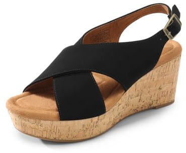 DREAM PAIRS Women's Platform Wedge Heel Sandals Comfortable Ankle Strap Sandals for Women Casual Dressy Summer,Size 6.5,Black-Nubuck,SDPW2411W