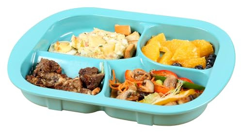 Ehucon Adaptive Utensils Plates with Extra Wall,Non-slip&Spill-proof Melamine Plate for Dementia,Stroke, Tremors,Self-Feeding Dinnerware for Elderly (Melamine 4-Compartment Divided Plates)