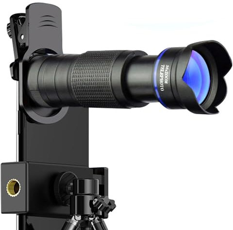 Objectif zoom pour téléphone portable, téléobjectif extérieur 36x pour téléphone portable, objectif de qualité HD 4K, objectif de prise de vue à distance pour téléphone portable. 36 x BlueCircle