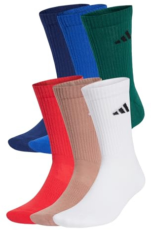 adidas Unisex CUSHIONED CREW SOCKS 6 PAIR PACK, Royal Blue/Dark Blue/Warm Clay/Pure Ruby, 48-51