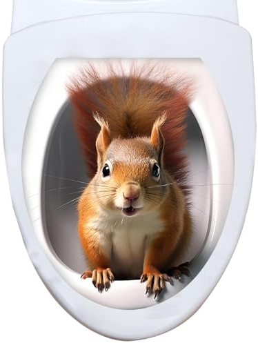 Deko Aufkleber WC Deckel, Toilettendeckel Badezimmer Klo Funsticker, Toilettenaufkleber, 3D Eichhörnchen Toilettensitz Aufkleber Selbstklebende Dekorative Wandaufkleber Tier PVC Aufkleber