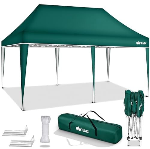 tillvex Pavillon 3x6m wasserdicht | Pop-Up Faltpavillon höhenverstellbar | Gartenzelt UV Schutz 50+ | Partyzelt mit Tasche für Garten (Grün)