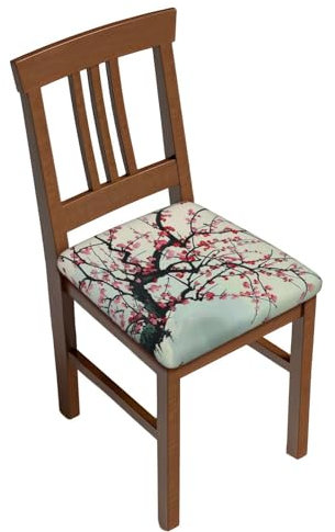 ULKMFFCF Japanese Cherry Tree Printed Chair Seat Cover 6 Pcs - Square Elastic Stool Seat Cushion Slipcover For Bar Home Office Dining Room