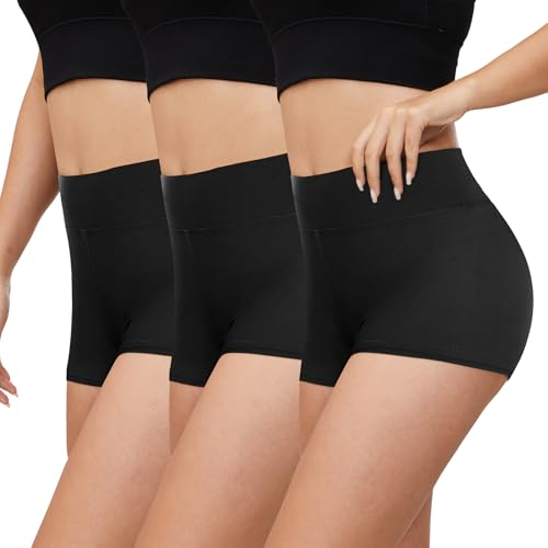 Gayhay 3er Pack Radlerhose Damen Kurz für Kleid High Waist Kurze Leggings Damen Hotpants Sport Shorts Sporthose,Schwarze*3,L/XL