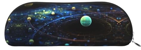 DNBCLEZK Space Planets Federmäppchen aus Leder für Mädchen und Jungen, bedrucktes niedliches personalisiertes Federmäppchen, Schreibwaren-Aufbewahrungstaschen, silber, Einheitsgröße, Taschen-Organizer