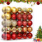 Bixury Weihnachtskugeln Rot Gold Christbaumkugeln, 50 Stück Weihnachtskugeln Kunststoff Set, Weihnachtsschmuck mit Aufhänger Bruchsicher, Baumschmuck Weihnachten für den Hausgarten im Freien