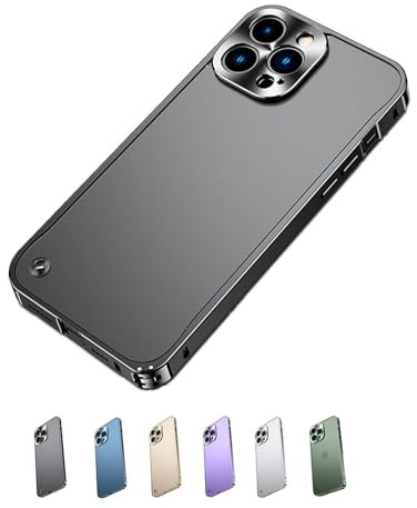 Luxury Metal Border Shockproof Case for iPhone 15/14/13/12 Pro Max Plus, Metal Frame Lens Protective Translucent Frosted Case with Lens Protective Back Covers (12Pro,Black)