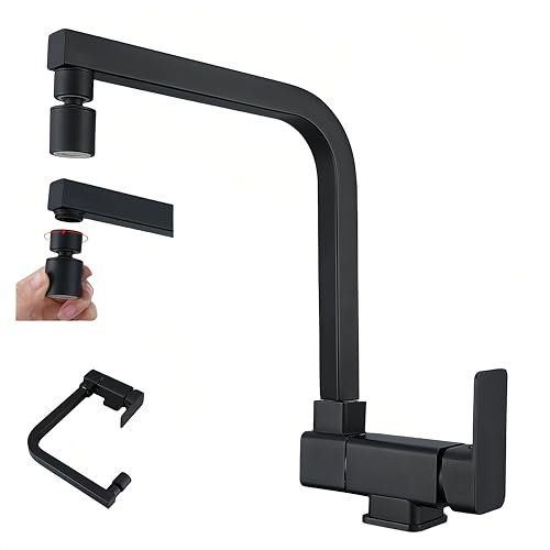 SJQKA Robinet Cuisine Rabattable Mitigeur Cuisine Rabattable 2 Modes D'évacuation De L'eau Robinet Cuisine Sous Fenêtre Pliable Bec Orientable 360° Mitigeur Evier En Laiton (noir)