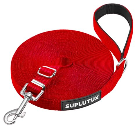 Schleppleine für Hunde, Laufleine für Hunde – Verstellbare Hundeleine mit Gepolstertem Griff inkl. Aufbewahrungstasche, Ideal für Training, Spaziergänge und Outdoor (Rot, 25m/82ft)