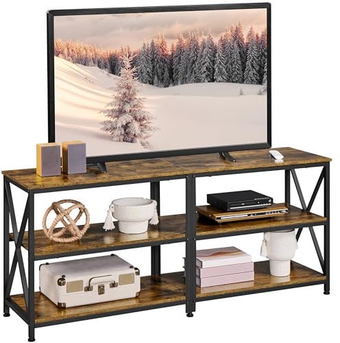 Yaheetech TV Stand for TVs up to 65 Inch, TV Unit with Open Storage Shelves, TV Cabinet for Living Room, Bedroom, Length 140 cm, Rustic Brown