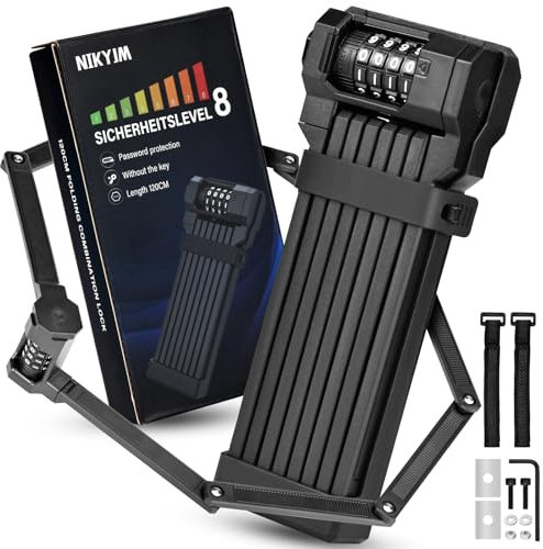 Candado Bicicleta Plegable con Soporte, 120 cm Candado Bicicleta Antirrobo de Combinación de 4 Dígitos, Para E-bike, Bicicleta de Carretera, Motocicleta, MTB, Etc(negro) (Negro)