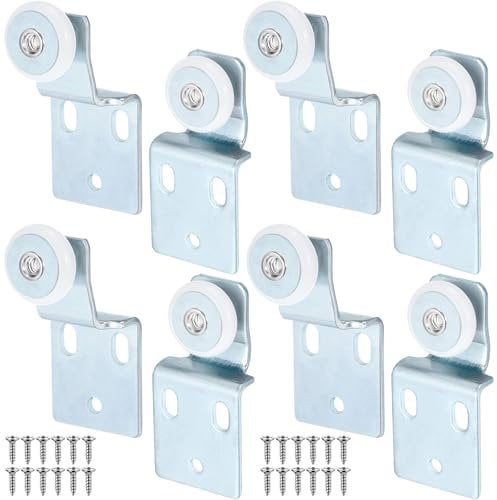 Blulu 8 Pack Sliding Closet Door Roller Kit Include Screws Wardrobe Door Rollers Hardware for Top Hung Bypass, 1/2 Inch and 3/8 Inch Offset