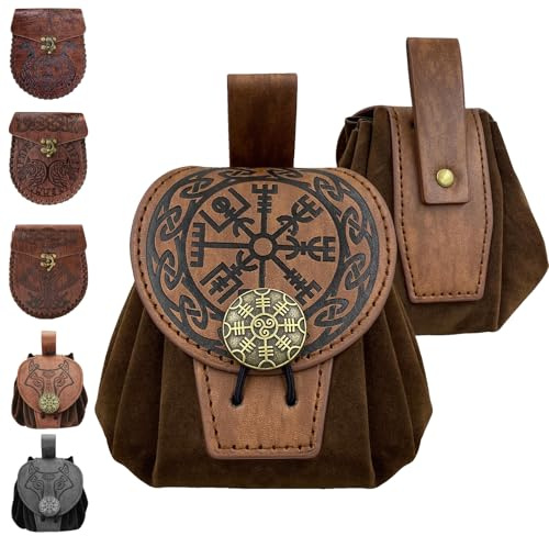 AUNGKWANG GepräGte Kunstleder HüFttasche, Mittelalterliche Retro HüFttasche, Tragbares Seitenpaket für Cosplay Requisiten Im MitteleuropäIschen Wikinger-Stil, Karneval, Halloween