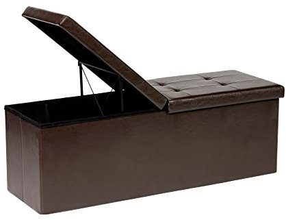 Bonlife Folding Ottoman Large Storage Box with Flipping Lid Linen Footstool for Living Room Kids Toy Box Window Seat with Storage Brown 110x38x38cm