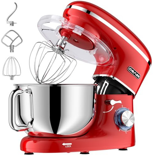 CHeflee Batidora Amasadora Profesional,2000W Amasadora Pan Repostería,6.2 L Bajo Ruido Robot de Cocina Multifunción,Gancho para Masa,Batidor Plano,Protección para Salpicaduras 6 Velocidades Batidora